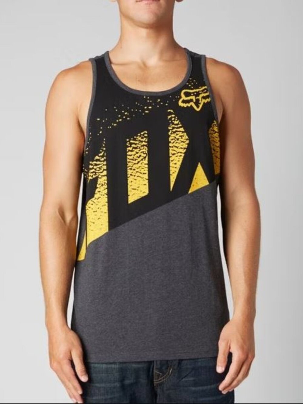 Fox Racing Spell Out Tank Top Mens Large L Gray Sleeveless Shirt Muscle Logo U12